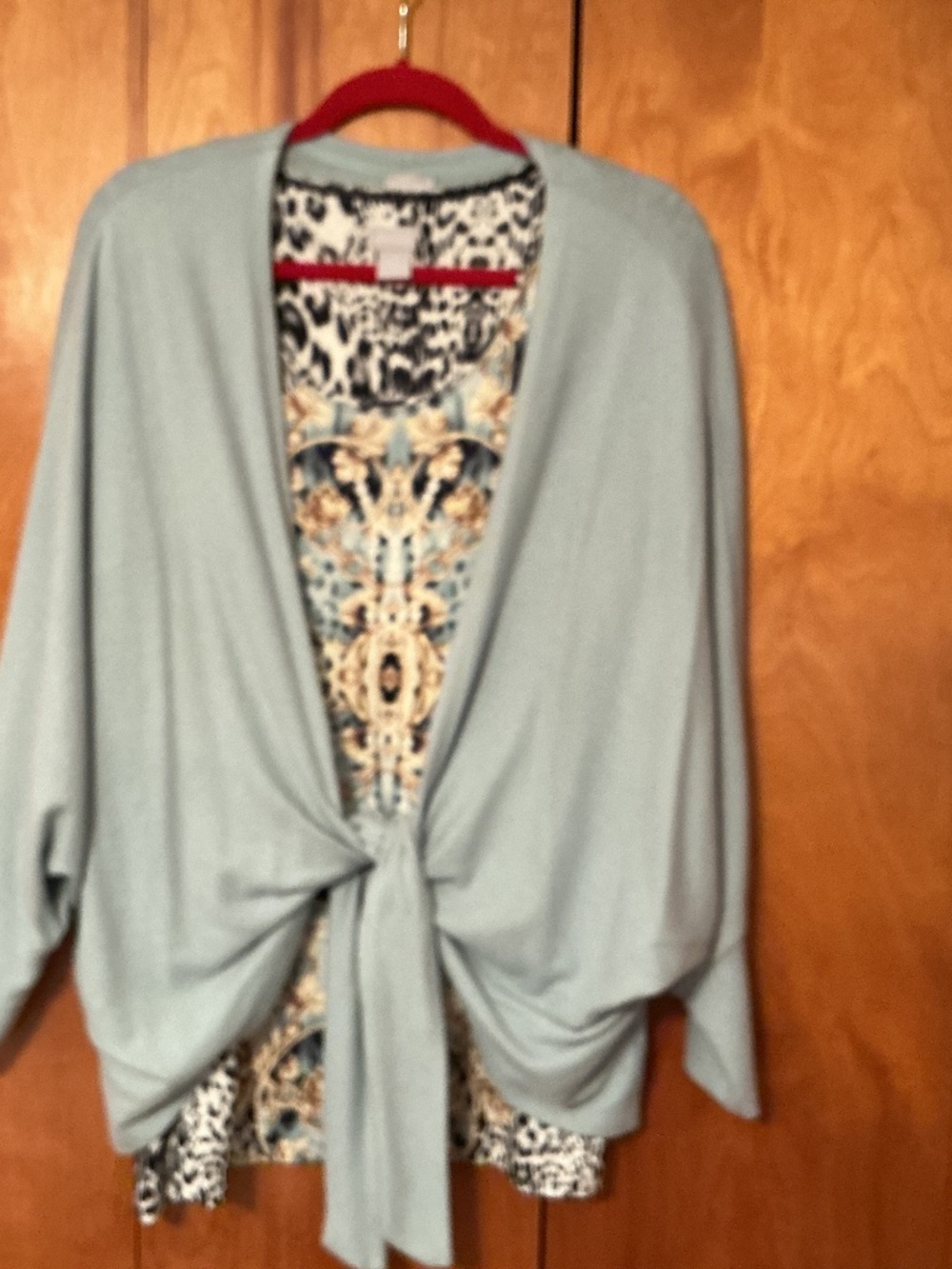 Chico’s 2 piece. Batwing front tie super soft sweater over long sleeve top.